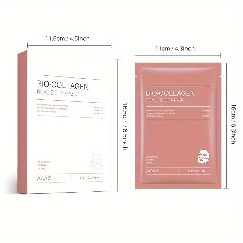 Bio-Collagen Real Deep Mask Pack Hydrating & Firming Facial Sheet Masks with Collagen, Hyaluronic Acid & Nicotinamide Moisturizing & Invigorating for All Skin Types