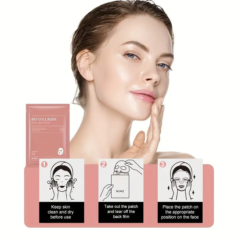 Bio-Collagen Real Deep Mask Pack Hydrating & Firming Facial Sheet Masks with Collagen, Hyaluronic Acid & Nicotinamide Moisturizing & Invigorating for All Skin Types