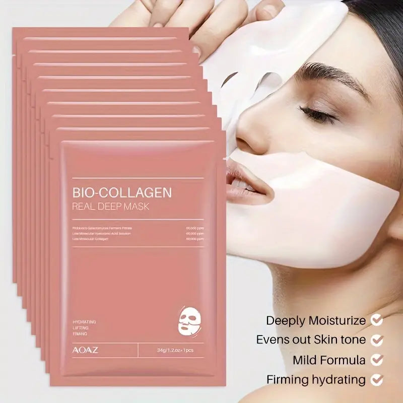 Bio-Collagen Real Deep Mask Pack Hydrating & Firming Facial Sheet Masks with Collagen, Hyaluronic Acid & Nicotinamide Moisturizing & Invigorating for All Skin Types
