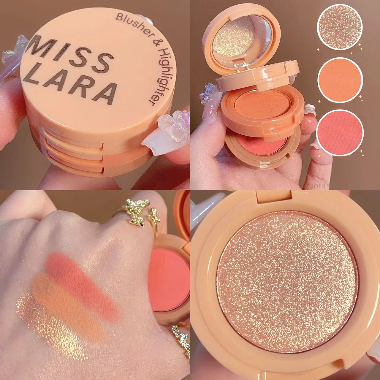3-in-1 Matte Highlighter Blush Palette for Face & Eyes